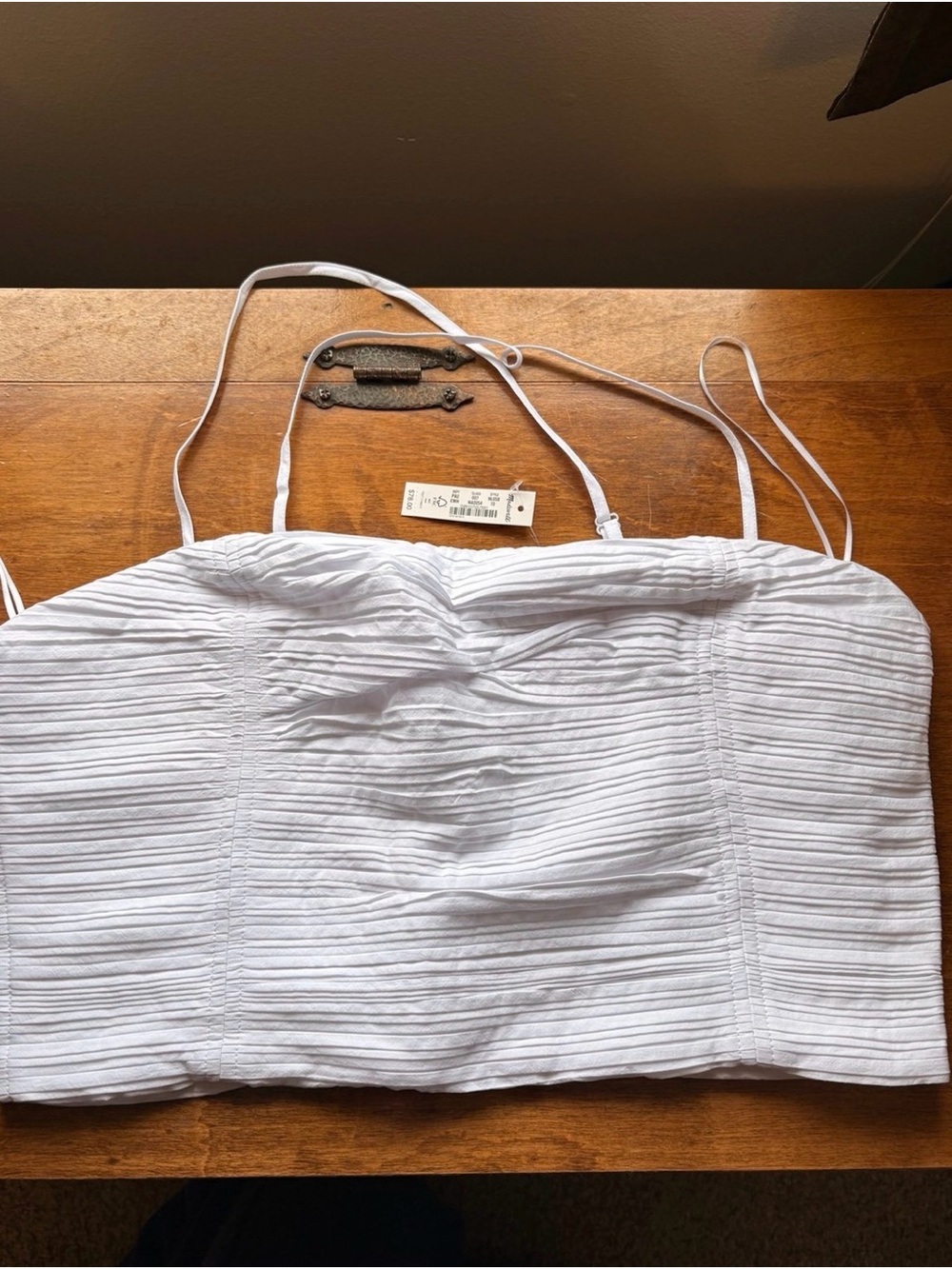 Madewell White Textured Top with Smocked Back
